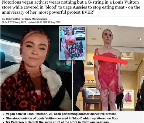 ‘Bloodied’ vegan activist Tash Peterson terrorises Louis Vuitton 